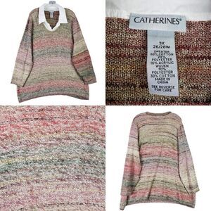 Catherines Sweater Pullover Women's Plus Size 3X Stripe Cotton Collared